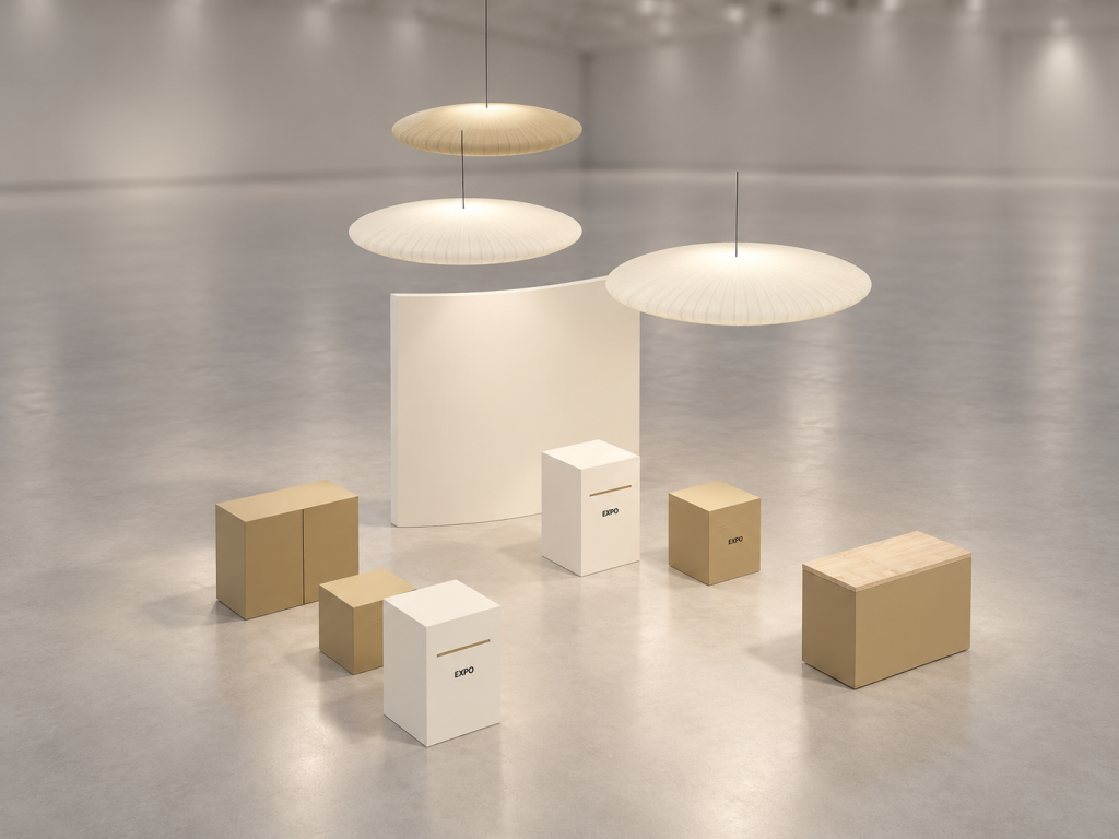Stand Lenti Luce 5×5 m — visualizzazione fotorealistica AI