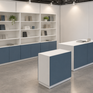 Composizione Stand Demo 12 su misura - Visualizzazione illustrativa AI in ambiente