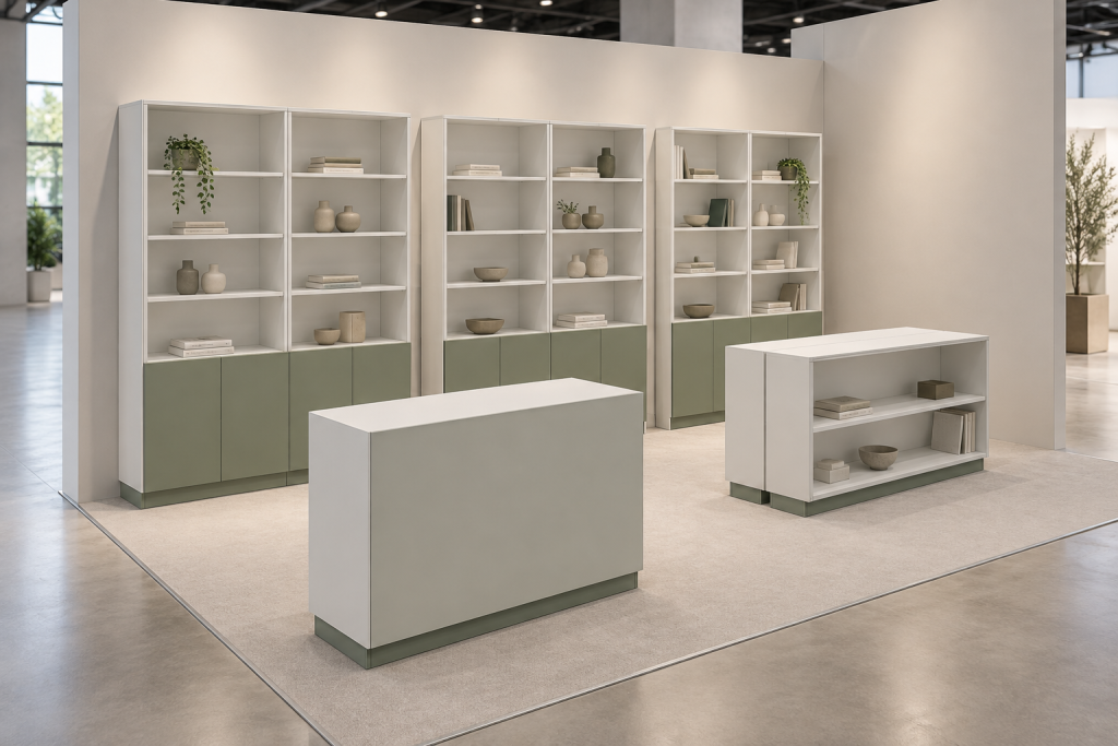 Composizione Stand Collection 18 su misura - Visualizzazione illustrativa AI in ambiente