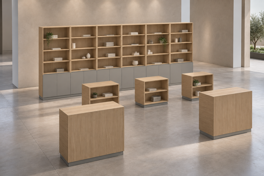 Composizione Stand Brand 24 su misura - Visualizzazione illustrativa AI in ambiente