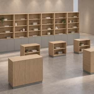 Composizione Stand Brand 24 su misura - Visualizzazione illustrativa AI in ambiente